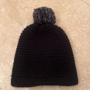 Tildon Black Knit Beanie/Hat with Pom Pom Detail